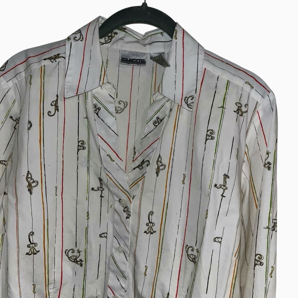 Chico’s monkeys bananas striped button up shirt blouse size 1 M 8 medium 12 med - Picture 3 of 5